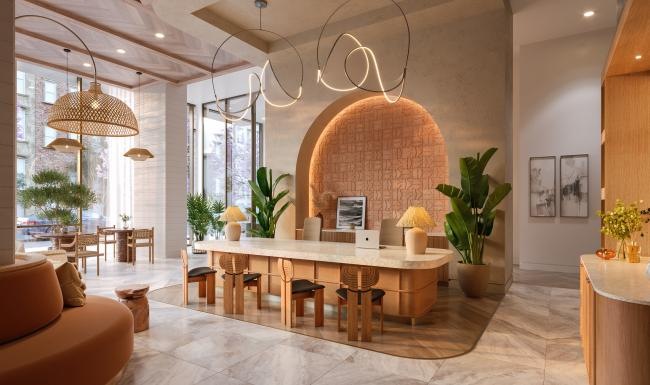 a room with a table and chairs