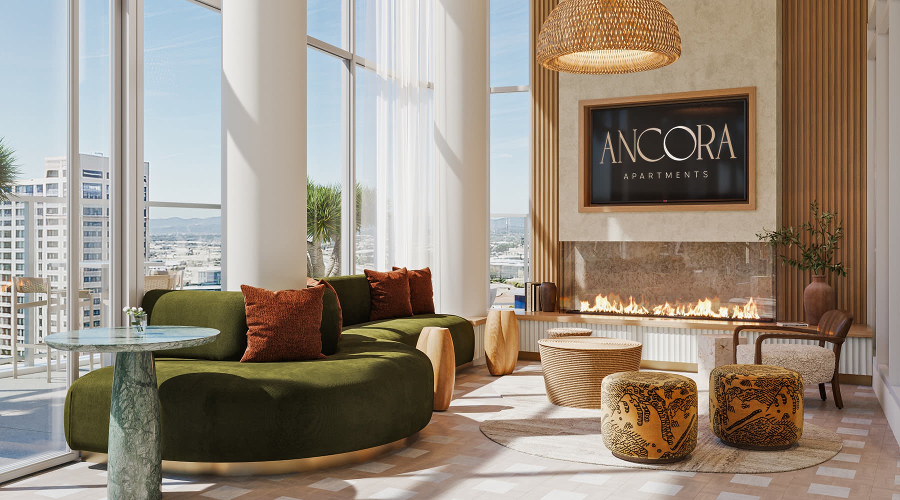 a living room with a large window